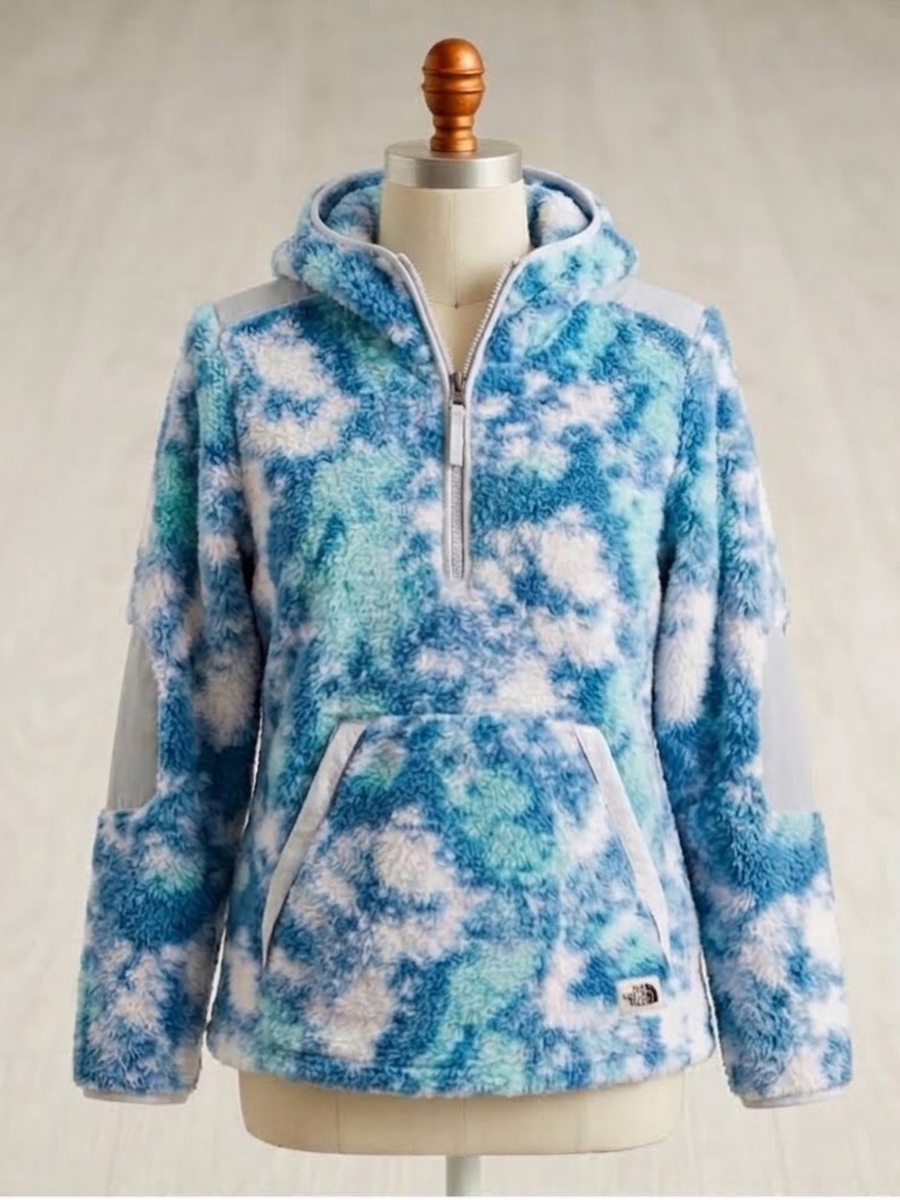 The North Face Campshire Sherpa Fleece Hoodie Jacket Blue Tie Dye Womens Size XS